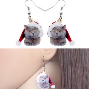 Christmas Cat and a Hat Acrylic Earrings